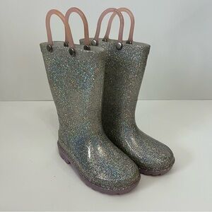 Western Chief Toddler Rain Boots Silver Sparkle Size 7 Light Up One Light Works